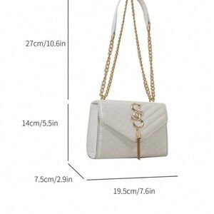 Women leather shoulder bag crossbody bag ladies purse with gold chain in white